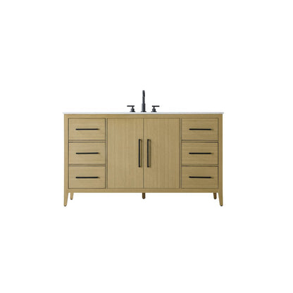 60 Inch Single Bathroom Vanity In Honey Brown