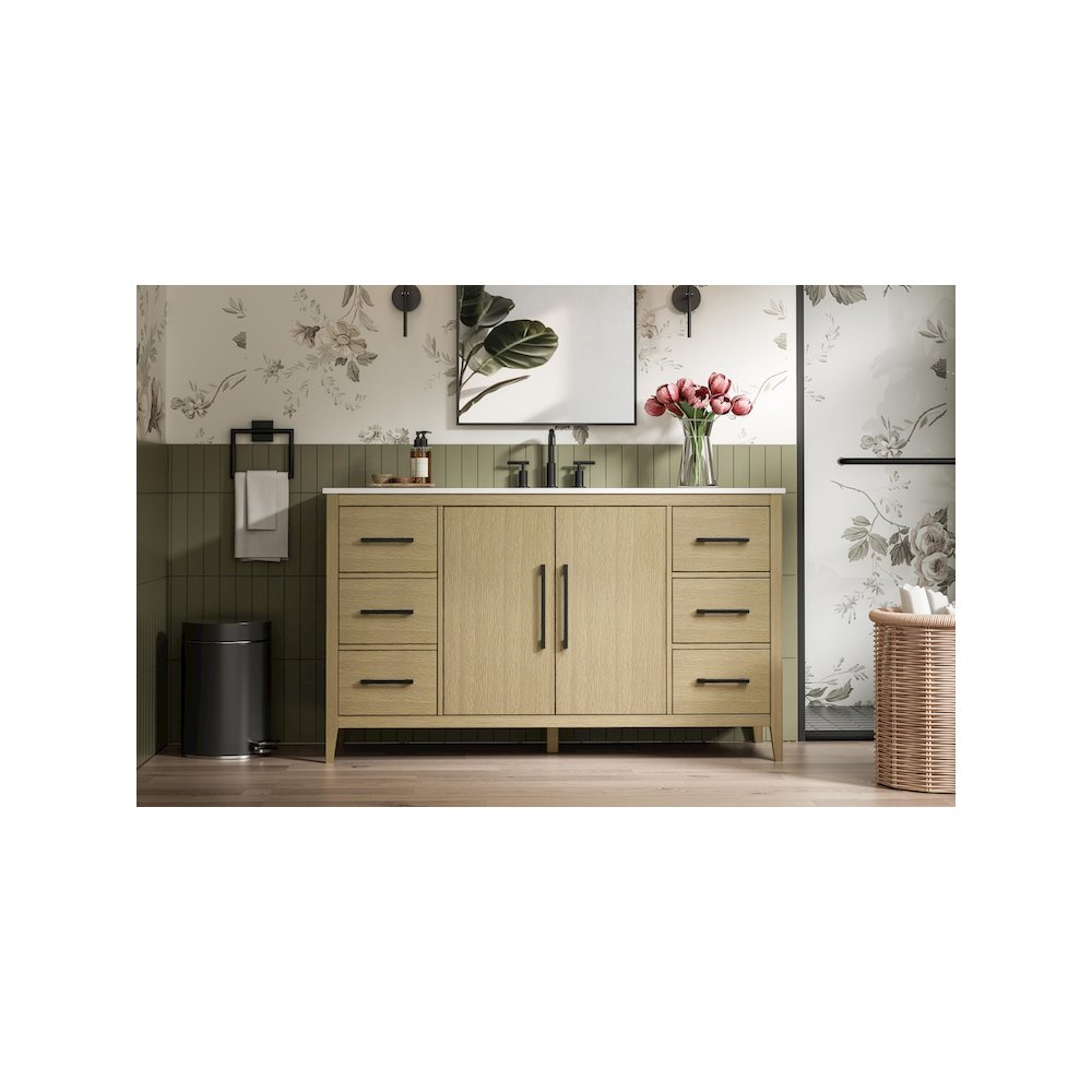 60 Inch Single Bathroom Vanity In Honey Brown