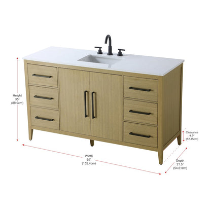 60 Inch Single Bathroom Vanity In Honey Brown