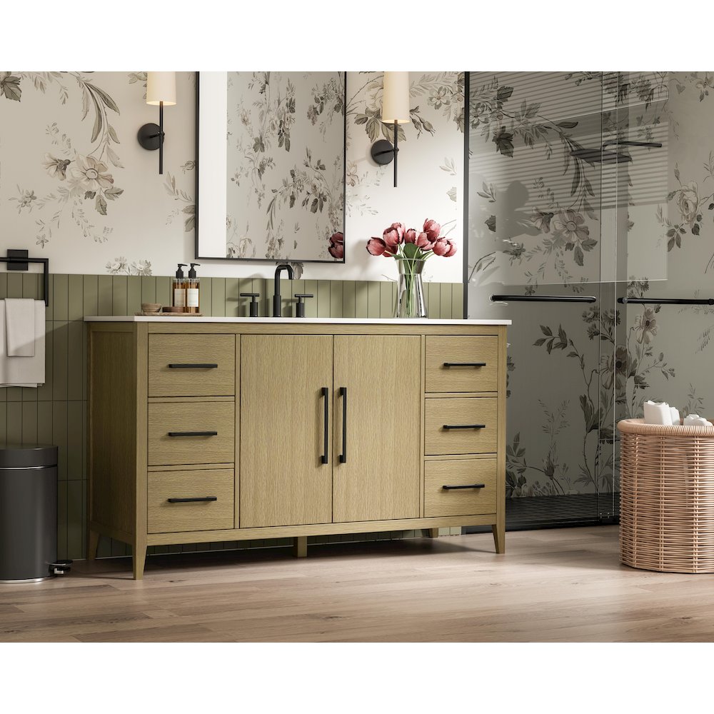 60 Inch Single Bathroom Vanity In Honey Brown