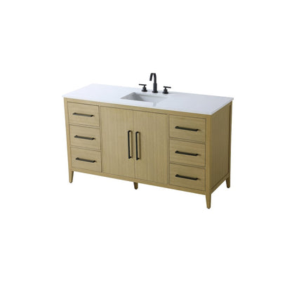 60 Inch Single Bathroom Vanity In Honey Brown