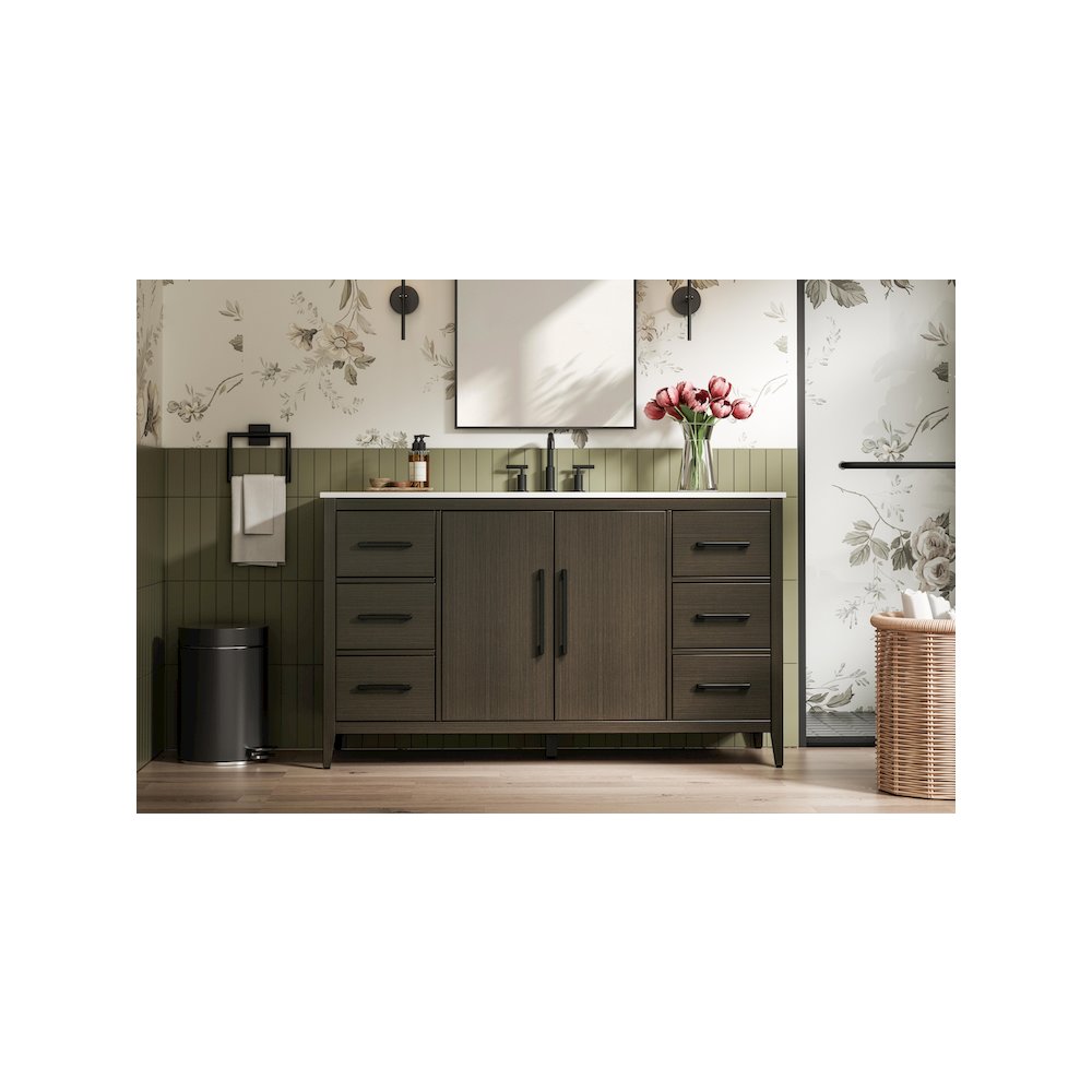 60 Inch Single Bathroom Vanity In Mocha Brown