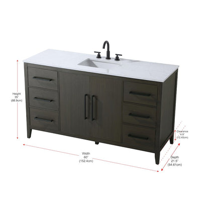 60 Inch Single Bathroom Vanity In Mocha Brown