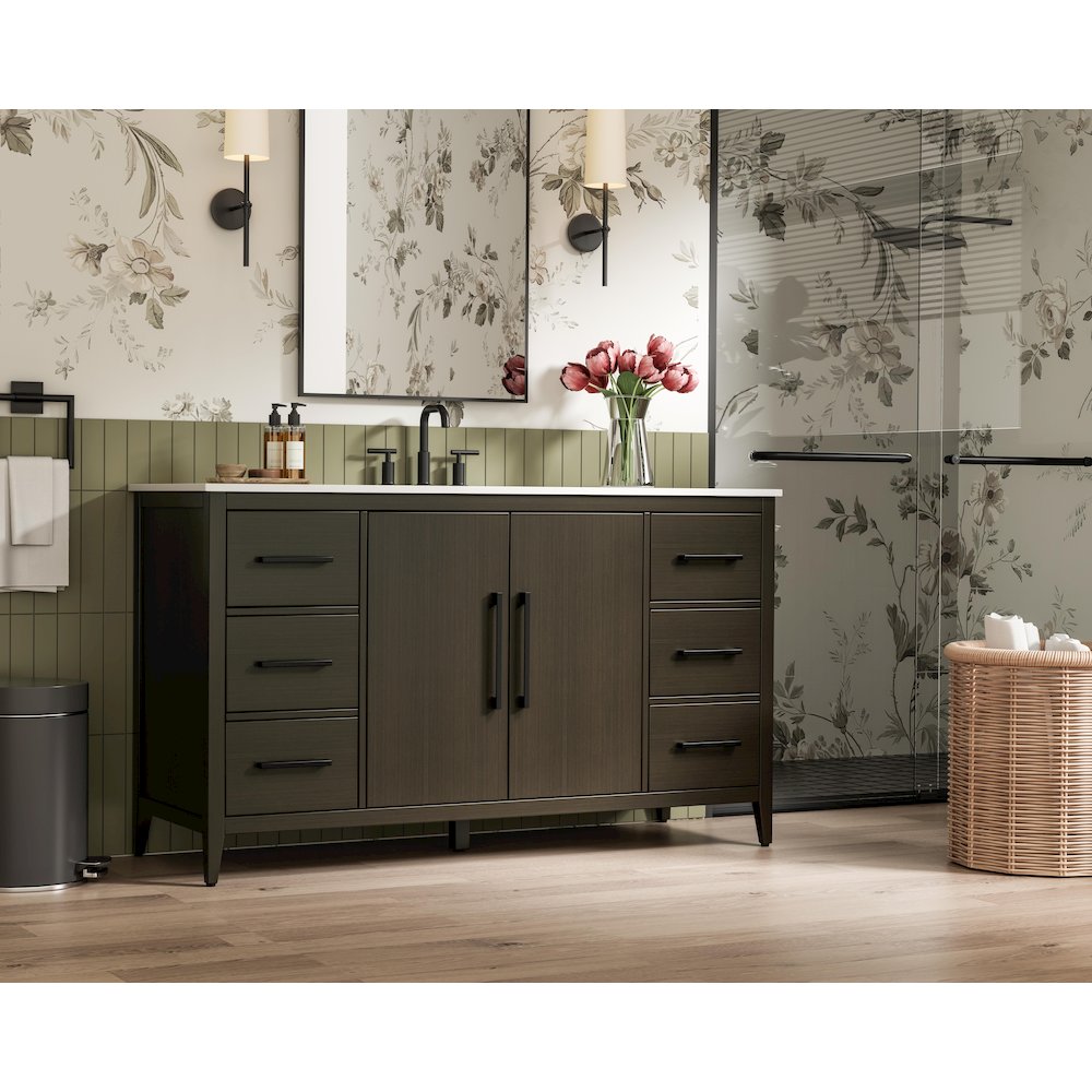 60 Inch Single Bathroom Vanity In Mocha Brown