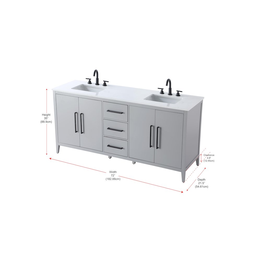 72 Inch Double Bathroom Vanity In Grey