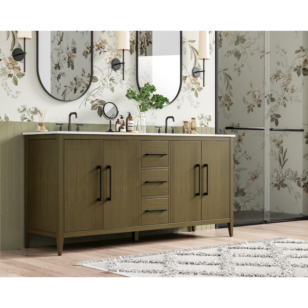 72  Inch Double Bathroom Vanity In Chestnut Brown