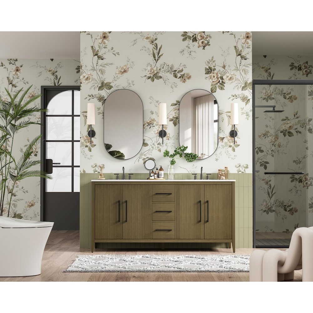 72  Inch Double Bathroom Vanity In Chestnut Brown