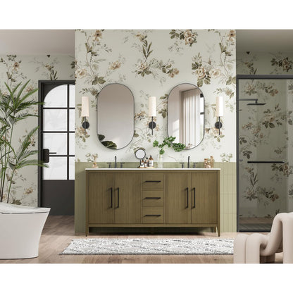 72  Inch Double Bathroom Vanity In Chestnut Brown