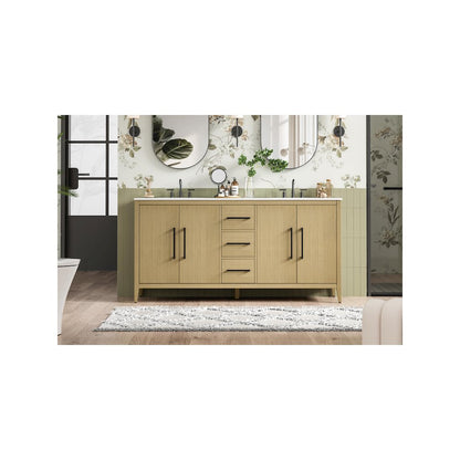 72 Inch Double Bathroom Vanity In Honey Brown