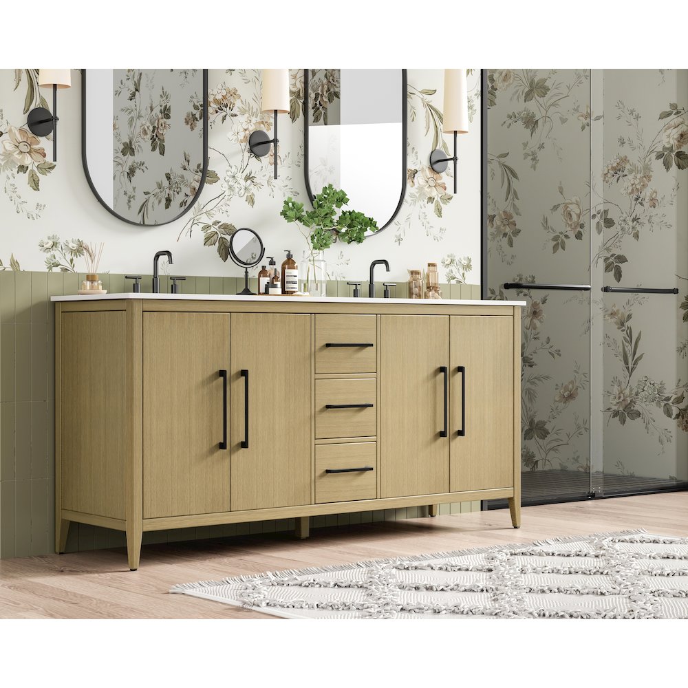 72 Inch Double Bathroom Vanity In Honey Brown
