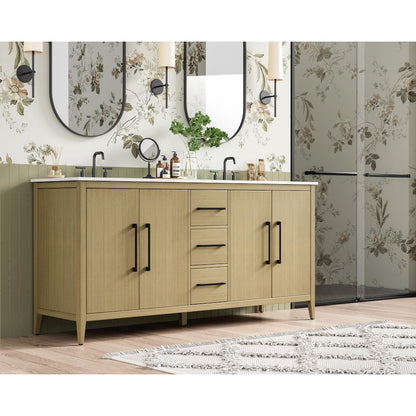 72 Inch Double Bathroom Vanity In Honey Brown