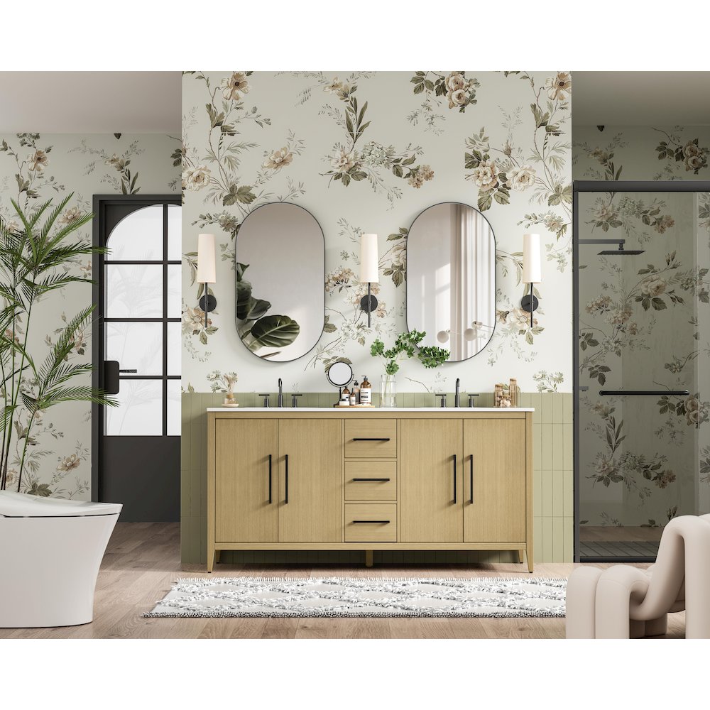 72 Inch Double Bathroom Vanity In Honey Brown