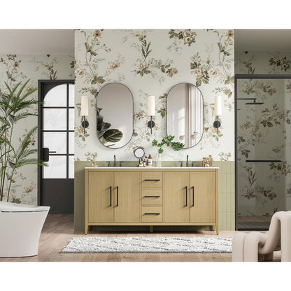 72 Inch Double Bathroom Vanity In Honey Brown