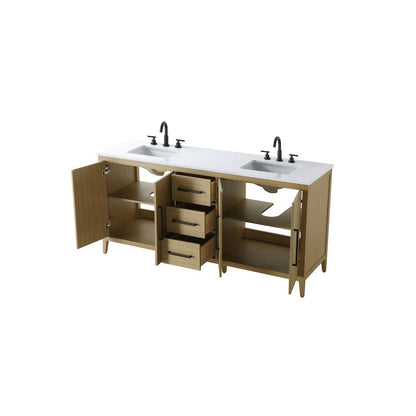 72 Inch Double Bathroom Vanity In Honey Brown