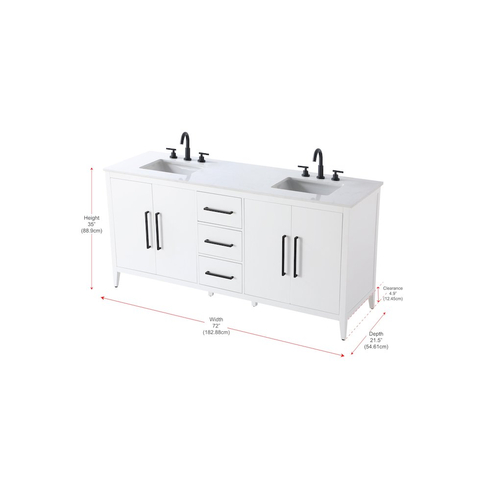 72 Inch Double Bathroom Vanity In White