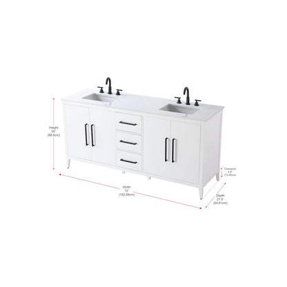 72 Inch Double Bathroom Vanity In White