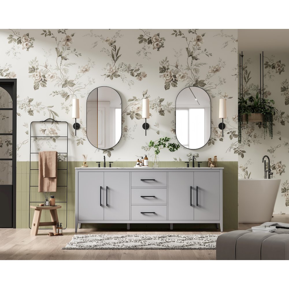 84 Inch Double Bathroom Vanity In Grey