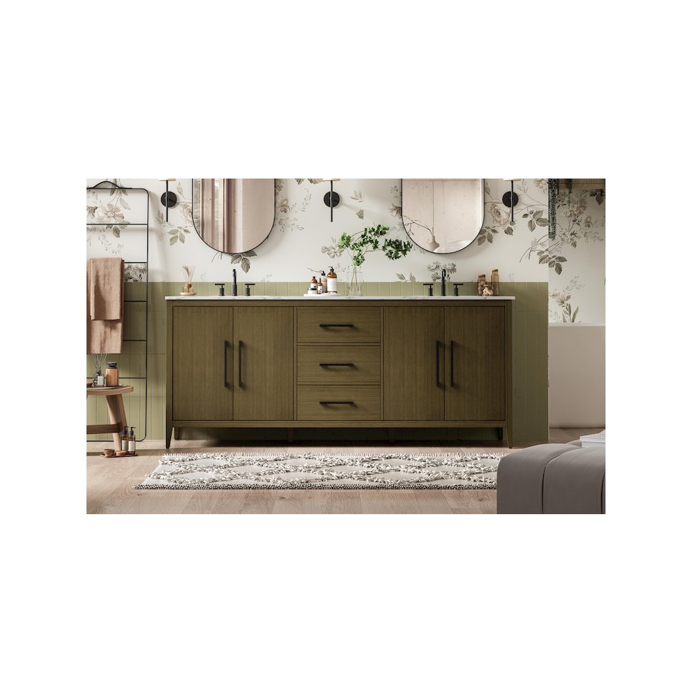 84 Inch Double Bathroom Vanity In Chestnut Brown