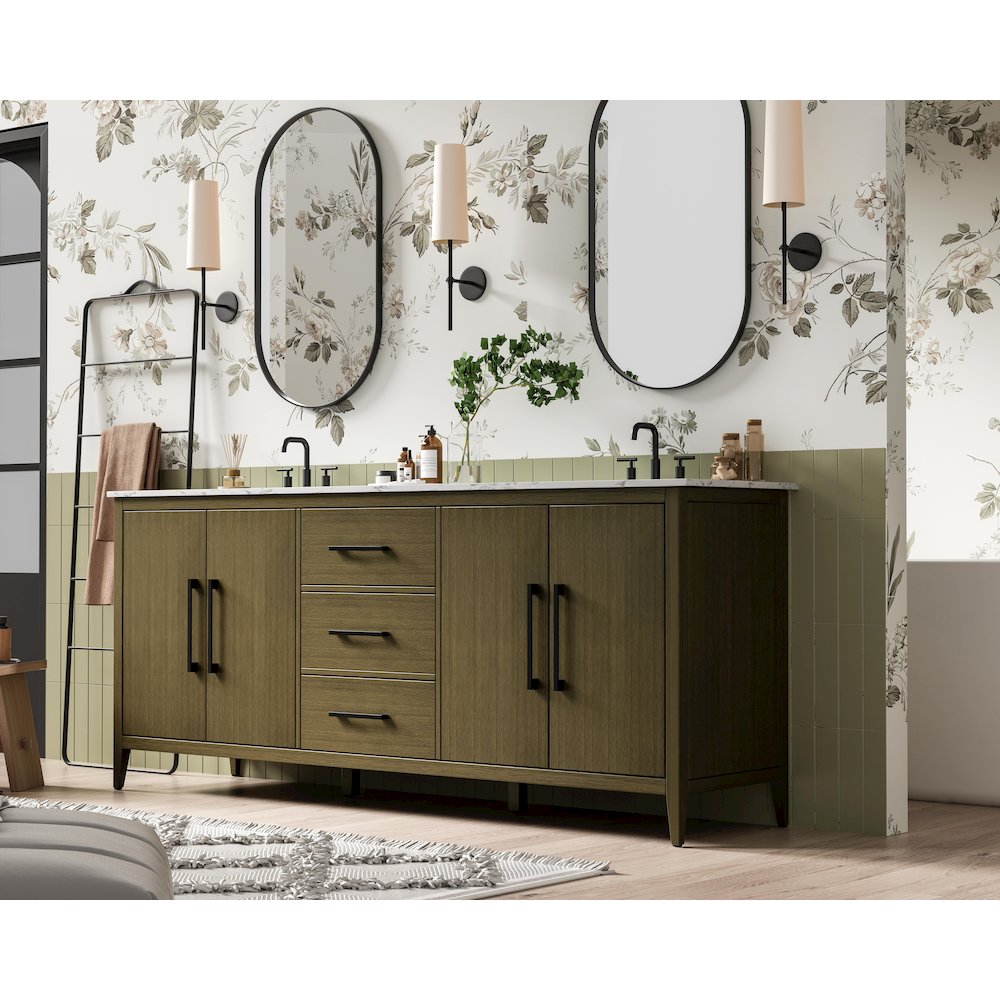 84 Inch Double Bathroom Vanity In Chestnut Brown