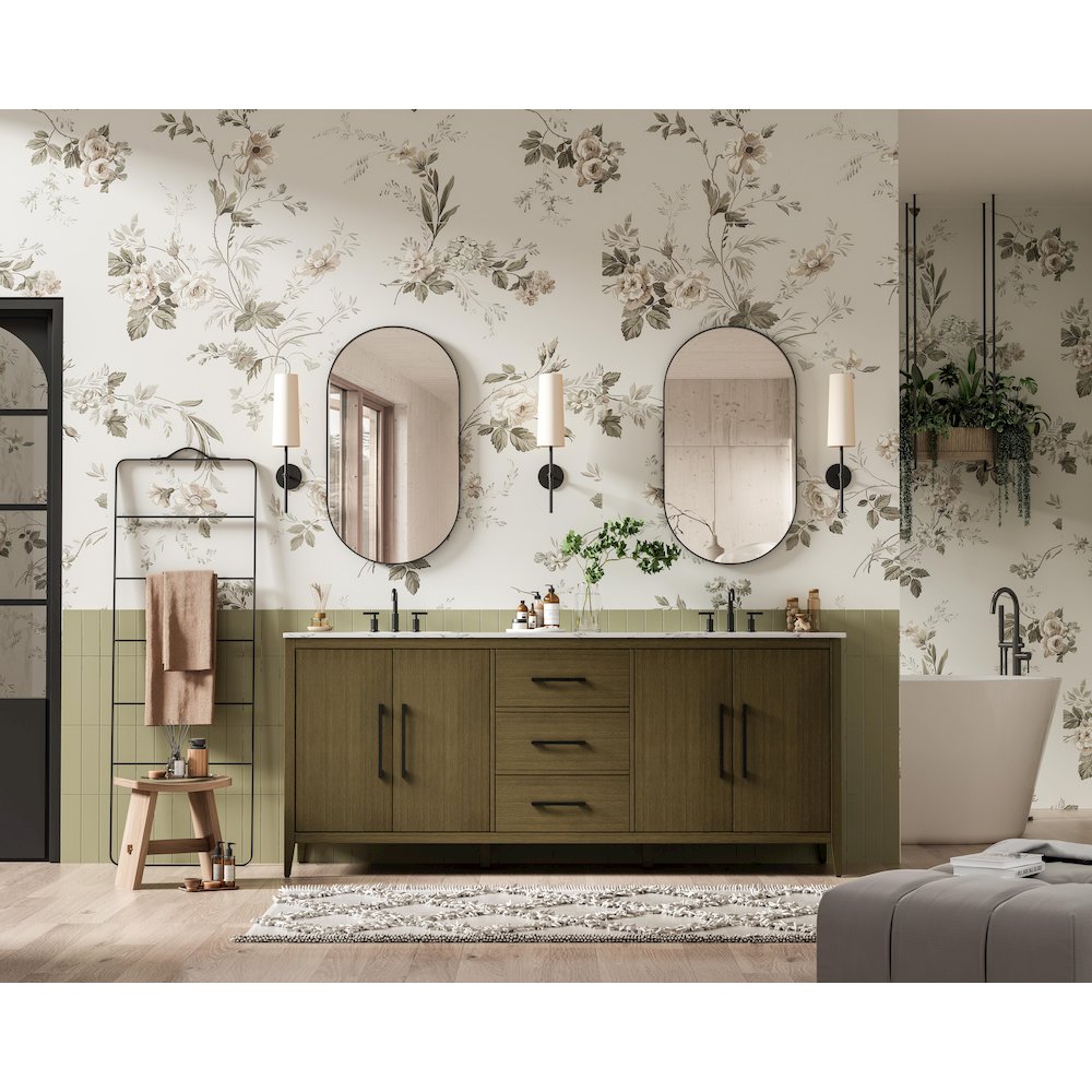 84 Inch Double Bathroom Vanity In Chestnut Brown
