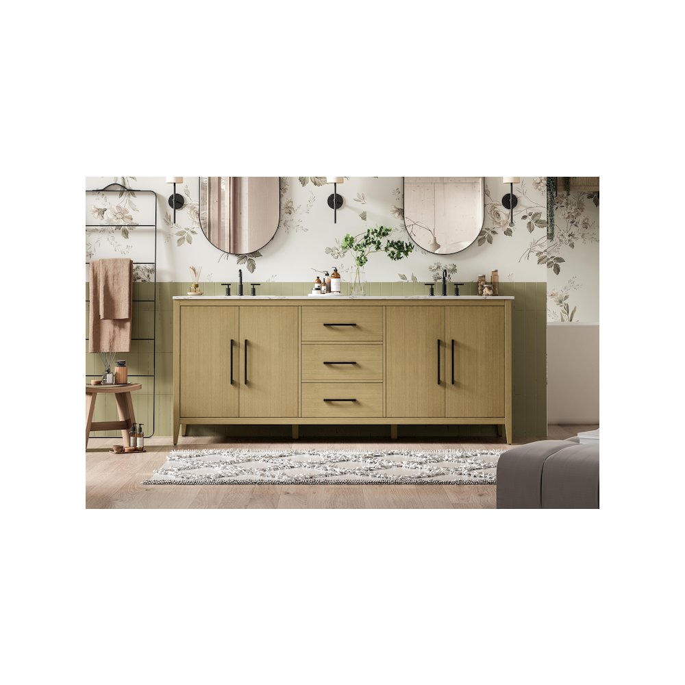 84 Inch Double Bathroom Vanity In Honey Brown