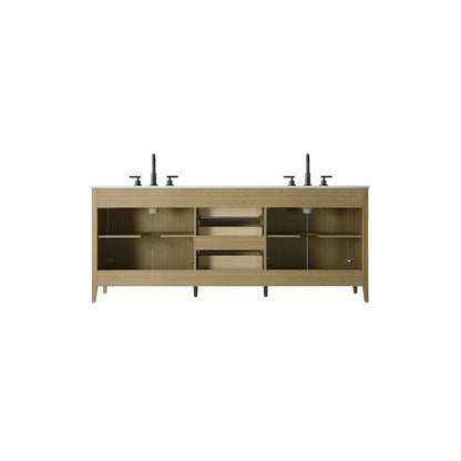 84 Inch Double Bathroom Vanity In Honey Brown