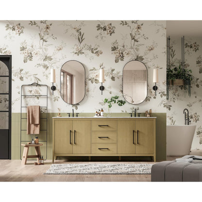 84 Inch Double Bathroom Vanity In Honey Brown