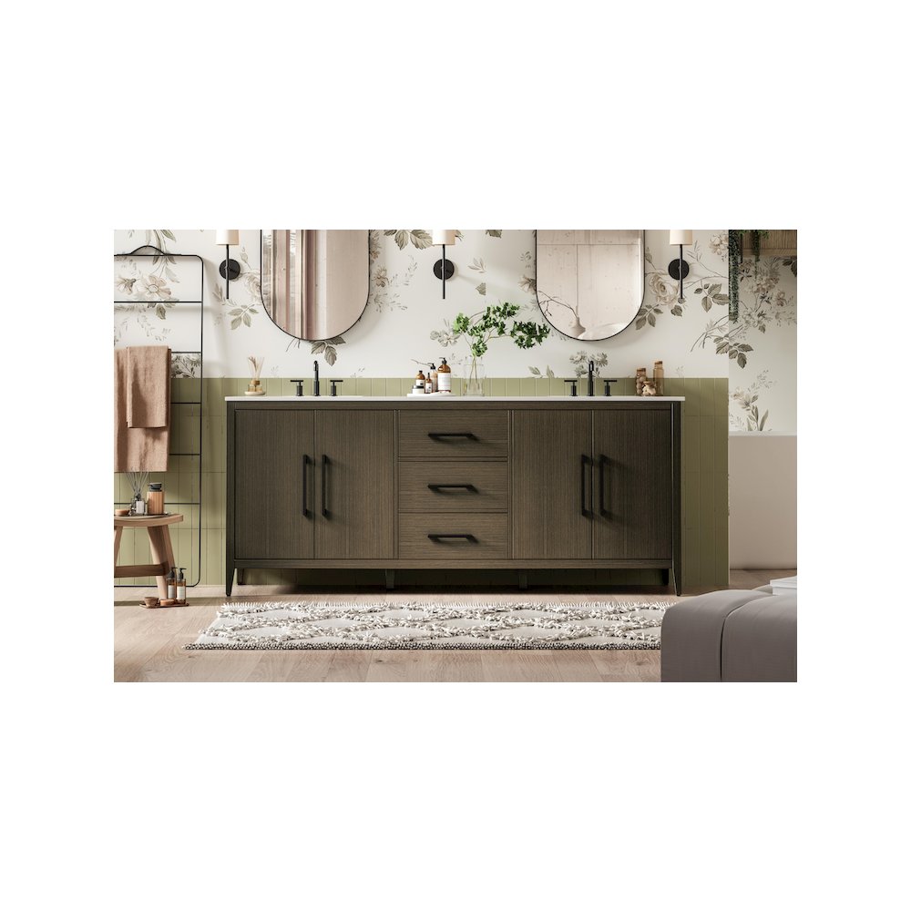 84 Inch Double Bathroom Vanity In Mocha Brown