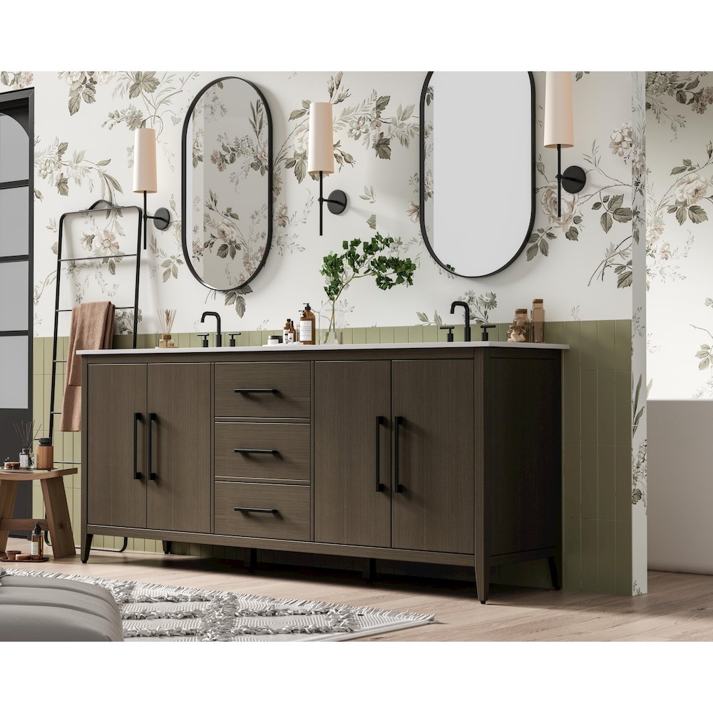 84 Inch Double Bathroom Vanity In Mocha Brown