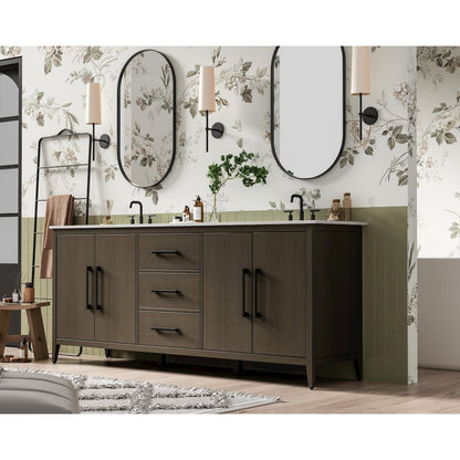 84 Inch Double Bathroom Vanity In Mocha Brown