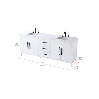 84 Inch Double Bathroom Vanity In White