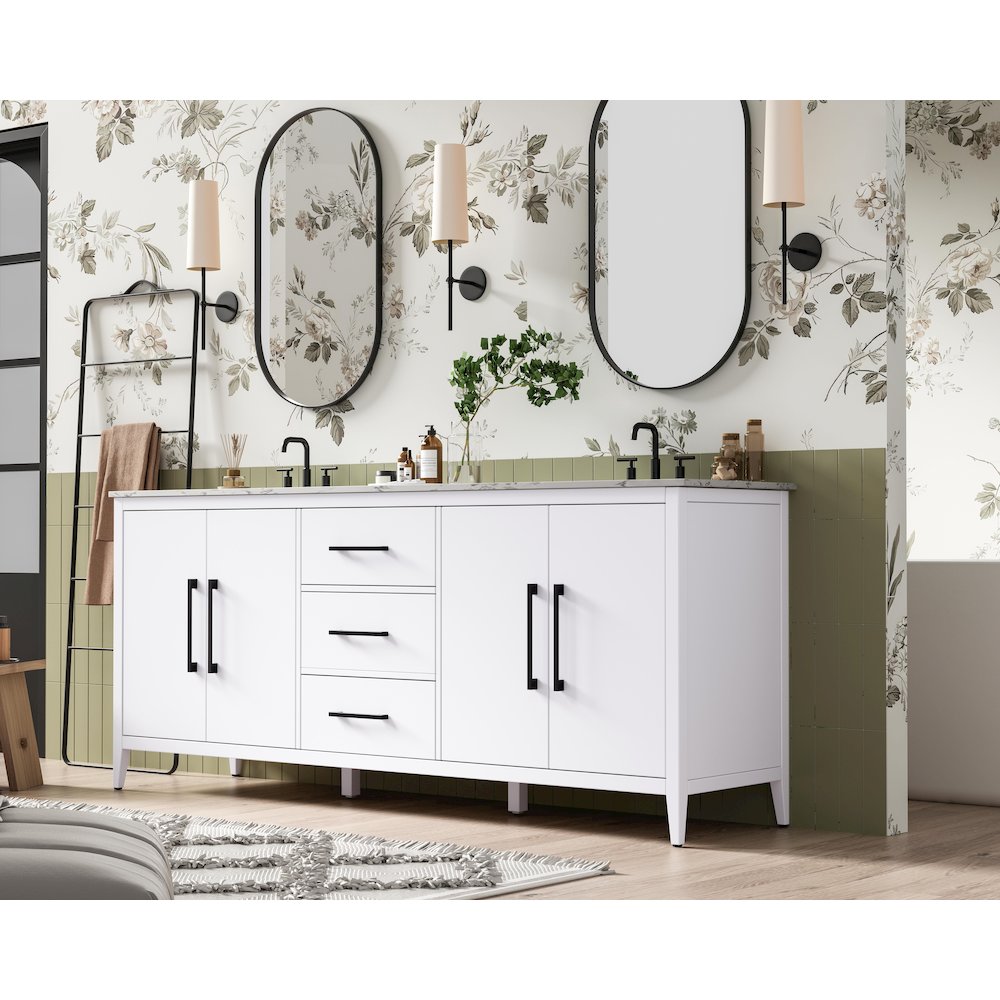 84 Inch Double Bathroom Vanity In White