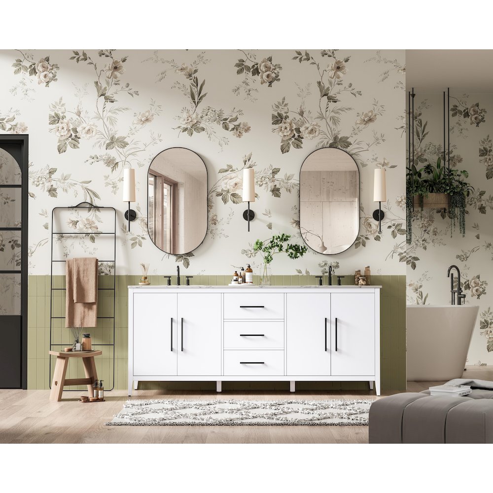 84 Inch Double Bathroom Vanity In White