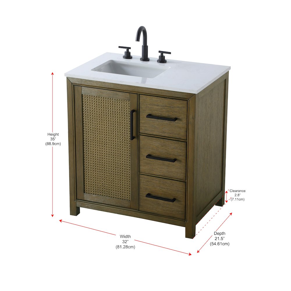 32 Inch Single Bathroom Vanity In Hazel Oak