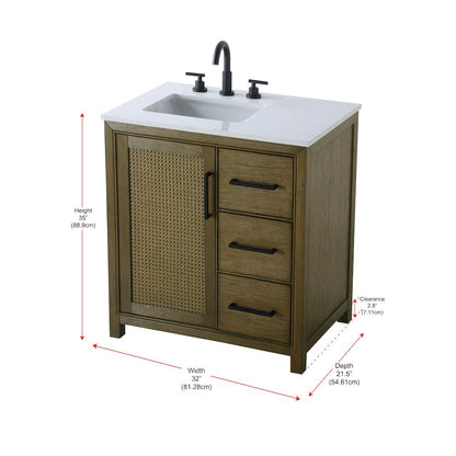 32 Inch Single Bathroom Vanity In Hazel Oak