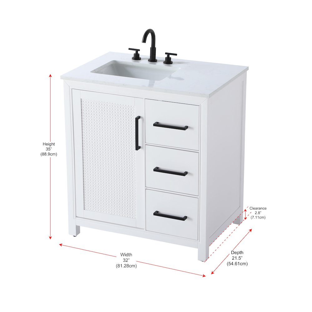 32 Inch Single Bathroom Vanity In White