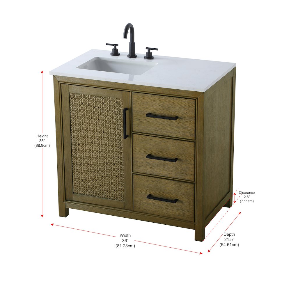 36 Inch Single Bathroom Vanity In Hazel Oak