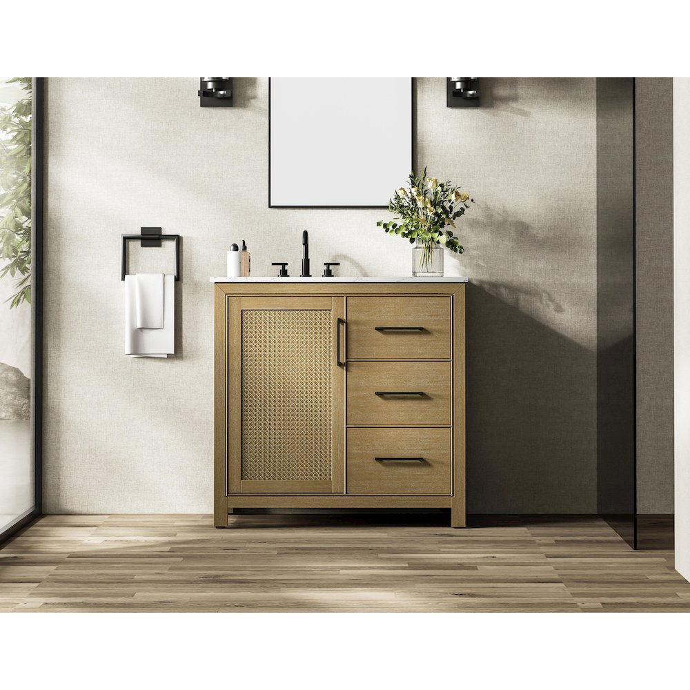 36 Inch Single Bathroom Vanity In Linen Oak
