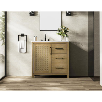 36 Inch Single Bathroom Vanity In Linen Oak