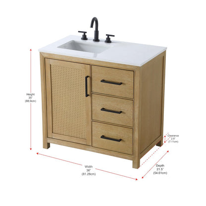 36 Inch Single Bathroom Vanity In Linen Oak