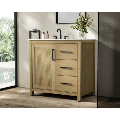 36 Inch Single Bathroom Vanity In Linen Oak