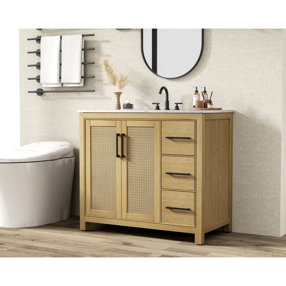 42 Inch Single Bathroom Vanity In Linen Oak
