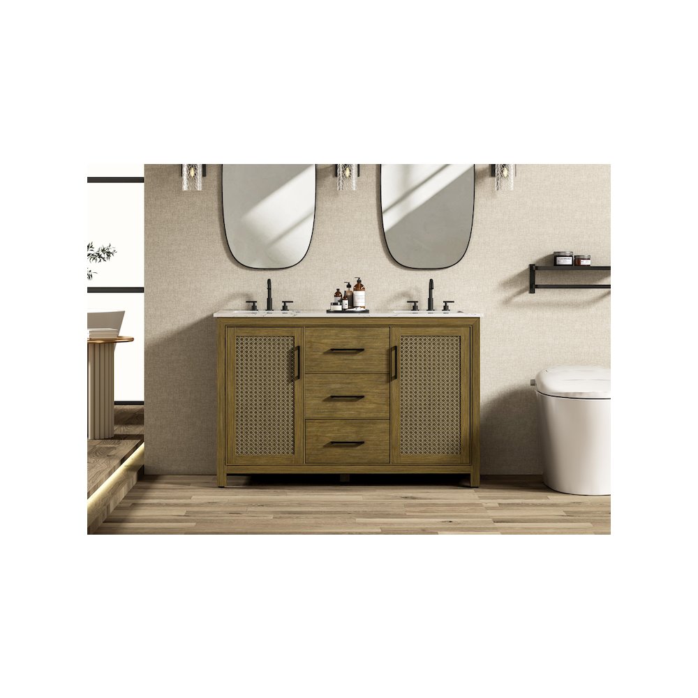 54 Inch Double Bathroom Vanity In Hazel Oak