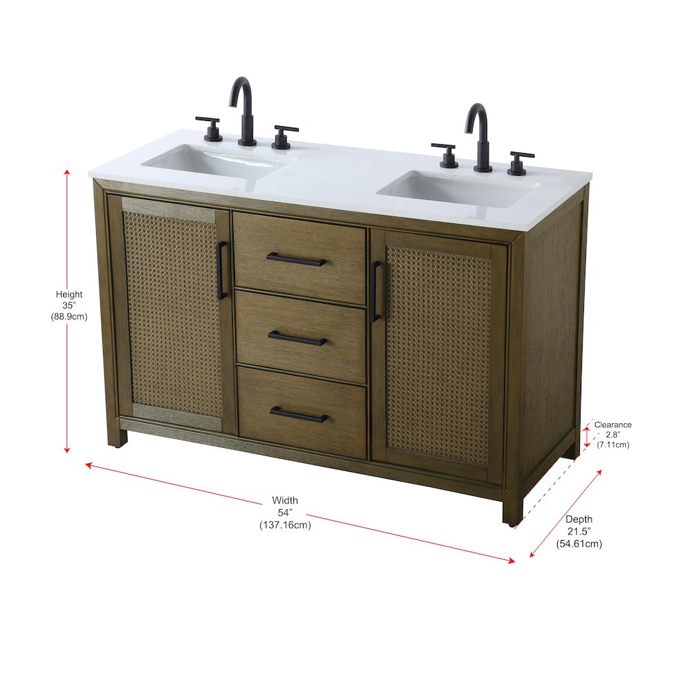 54 Inch Double Bathroom Vanity In Hazel Oak