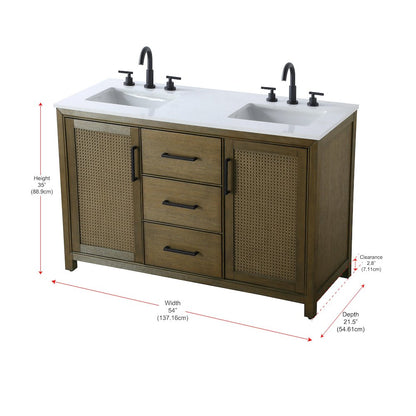 54 Inch Double Bathroom Vanity In Hazel Oak