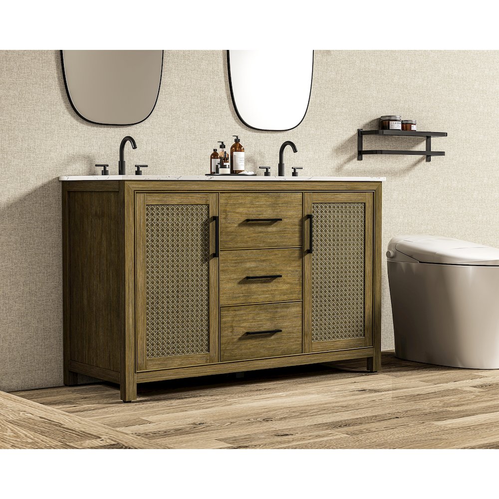 54 Inch Double Bathroom Vanity In Hazel Oak