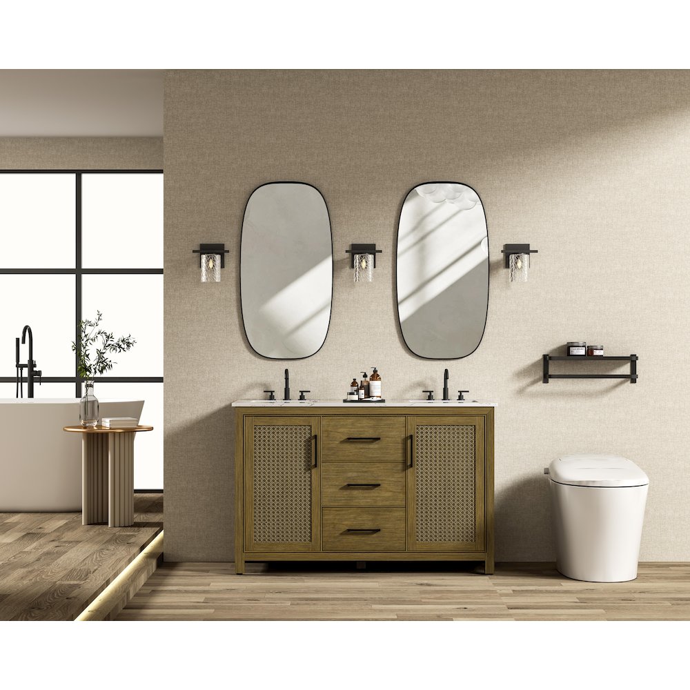 54 Inch Double Bathroom Vanity In Hazel Oak