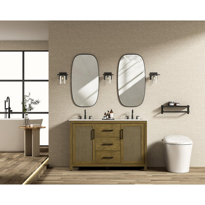 54 Inch Double Bathroom Vanity In Hazel Oak