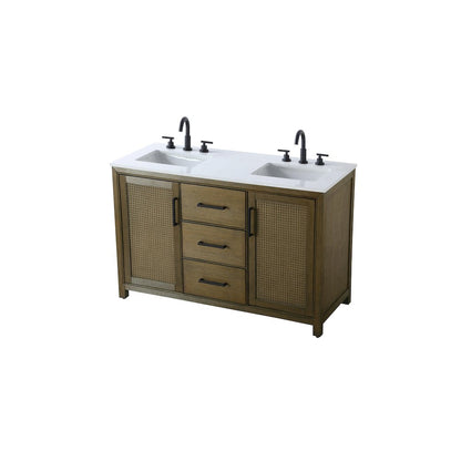 54 Inch Double Bathroom Vanity In Hazel Oak