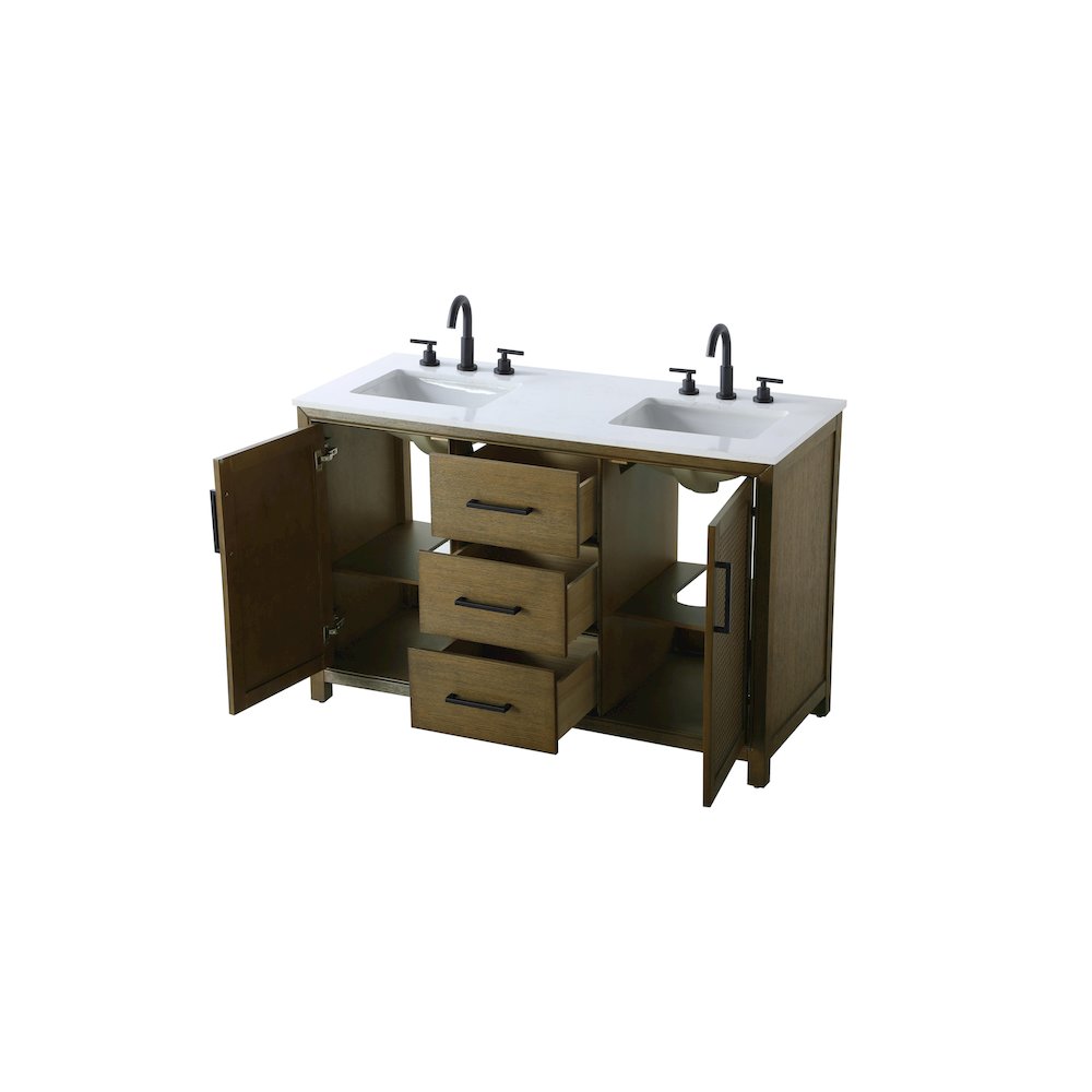 54 Inch Double Bathroom Vanity In Hazel Oak